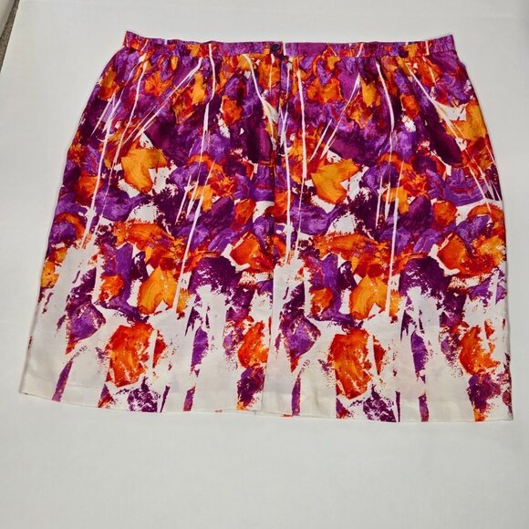 Abstract Multi-Color Purple Orange White Midi Skirt Plus Size 22W - Picture 3 of 13